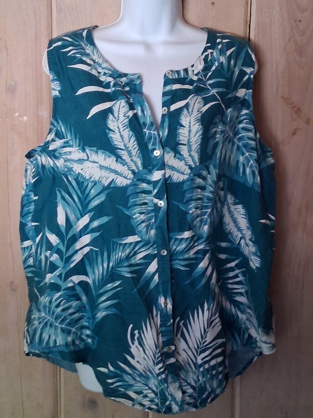 C & C CALIFORNIA WOMEN'S SLEEVELESS BUTTON-DOWN TUNIC 100% LINEN SIZE XL
